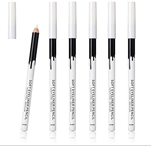6 Weiße Eyeliner-Bleistifte für professionelle Verwendung als Textmarker, weich, wasserdicht, lang anhaltender Lidschatten-Stift, Lippenlinien-Stift, Augenlid-Pad