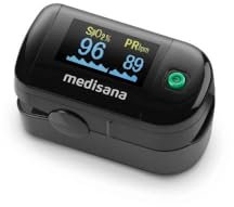 medisana PM 100 oxymètre de pouls, mesure de la saturation en oxygène dans le sang, oxymètre de pouls à doigt avec écran OLED et commande à une touche en noir