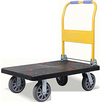 Platform Trolley Plastic Platform Trolley with Mute Wheels Foldable Handle Easy Storage Push Cart for Home Office Warehouse Moving Hand Truck Transport Trolley (Size : Large Wheel)