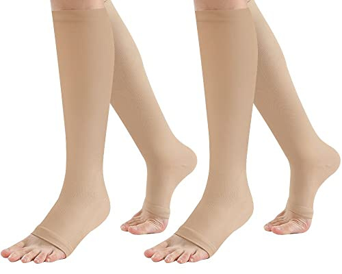 2 Pair Compression Socks Plantar Fasciitis Socks Arch Support Foot Socks Skin Protection High Support Stockings for Men Women (L/XL, Beige)