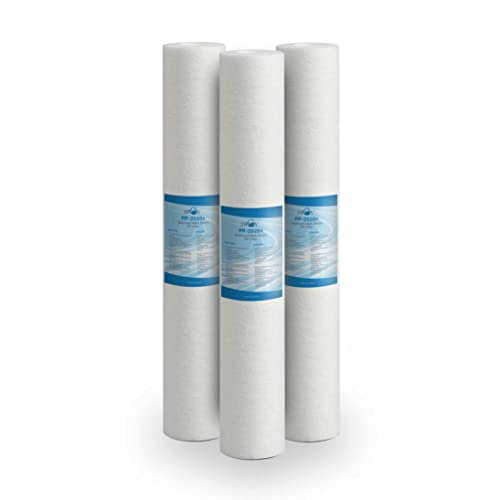 Bellerofonte Filtre sédiments 20 pouces 25 microns en polypropylène. Élimine le sable, le limon, les particules de rouille et les impuretés en suspension jusqu'à 25 microns 3 pièces