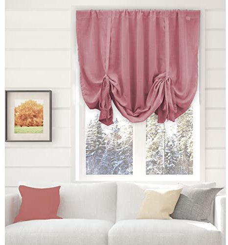 NetCurtainsUK Single Slot Top Plain Textured Voile Net Curtain Soft Drape Tie Blinds (Blush Pink), 140cm (55'') Wide x 140cm (55'') Drop (HWTTB01)