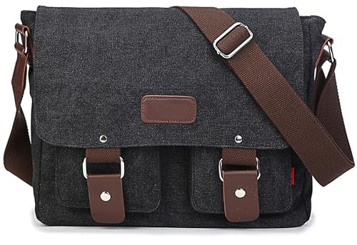 Bolsa de Mensajero, Bolso de Hombro de Lona, Bolso Multibolsillos con Bandolera Ajustable, Bolso de Mensajero Adulto Unisex del Maletín del Bolso para el Trabajo, la Escuela, Gris
