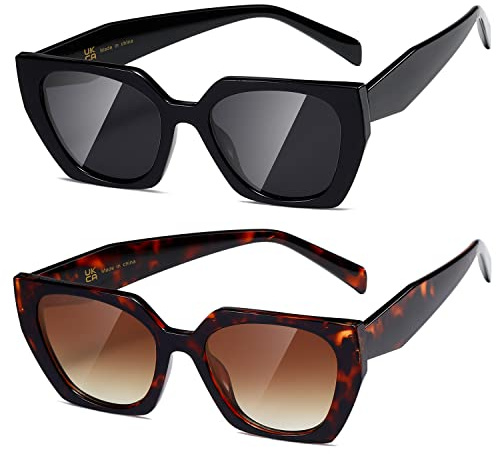 kimorn Sunglasses for Women Men Trendy Retro Trendy Sun Glasses 90’s Vintage Y2K Oversize Square Frame Shades Sunnies K1354 (Black+Tortoiseshell Frame Gradient Brown Lens)
