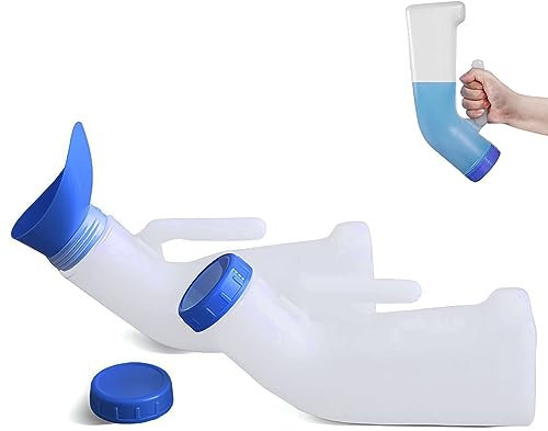 2 Piezas Cuña Orinal Mujer, Orinarios Unisex, 1000ML Orinal Portátil para Hombre y Mujer, Botellas de Orina de Plástico, Urinario Portatil Mujer, Urinario Portatil, para Viajes, Coche