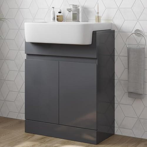 Artis Grey Gloss Freestanding Vanity Unit with Semi Recessed Basin - 600mm