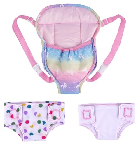 BABESIDE Baby Doll Accessories, Doll Carrier with 2 Doll Diapers – Baby Dolls Accessories Set for 12-15 Inch Dolls, Pretend Play Gift for Girls