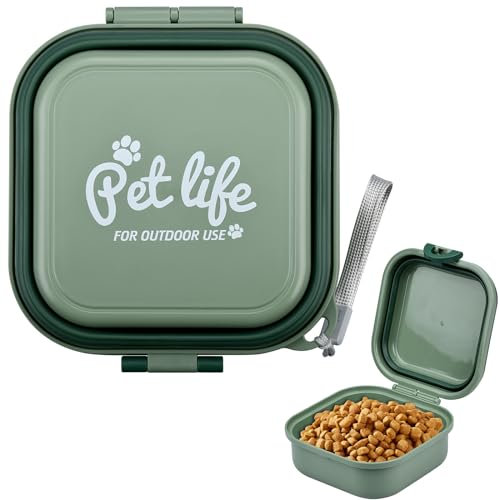KINGOZOYI Tragbarer Faltbare Hundenapf, Hundenäpfe 400+400ml, 2 in 1 Futternapf Reisenapf Hunde mit Deckel und Karabiner für Hund und Katze, auf Reisen Oder zu Hause - Grün