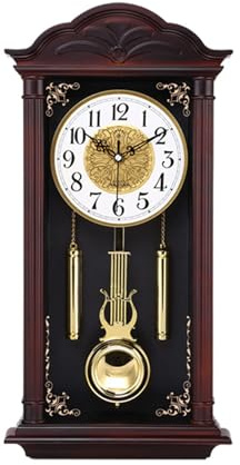 MNBVH Reloj de pared de madera silencioso con péndulo de campanilla, clásico 26 pulgadas