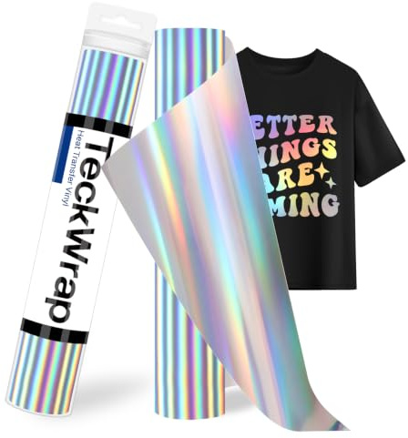 TECKWRAP Rollo de vinilo de transferencia de calor metálico de poliuretano de 12 pulgadas x 5 pies, holográfico plateado cromado HTV para bricolaje, ropa, camisetas, vinilo para planchar compatible