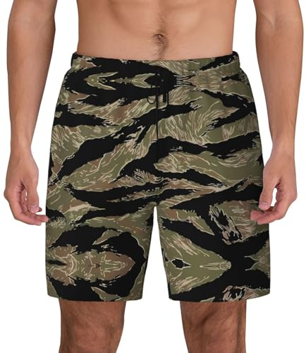 Tiger Stripe Camo Short de bain pour homme Séchage rapide Imprimé 3D Short de plage avec poche pour téléphone