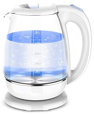 CGCSYZ Bouilloire électrique en Verre, Bouilloire en Verre avec éclairage LED, 1500 Watts, 1,8 Litre, Protection Contre l'ébullition à Sec, Blanche
