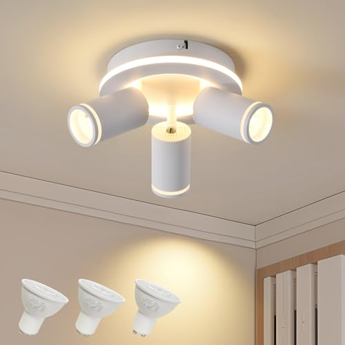 SANSHI Deckenleuchte 3 flammig LED,Schwenkbar 350° Rund Deckenstrahler,Weiß