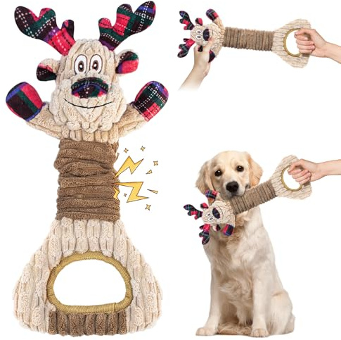 IXYHKB Hundleksaker för jul, interaktiv hundplyschleksak med ljud, pipande hundleksaker, hundleksaksrep för små och medelstora hundar