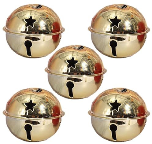Grelot de Noël 5cm, 5 Pièces Grelots Clochettes pour Arbre de Noë, Cloches de Sapin de Noël avec étoile, Décorative Grelots en Métal pour Décorations de Sapin de Noël, Fête, Maison