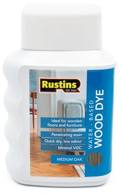 Rustins Water-Based Wood Dye Medium Oak 250ml – Low Odour & Fast Drying | Perfect for DIY Wood Colouring & Finishing