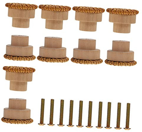 OSALADI 10pcs Wood Knobs Rattan Mushroom Handle Dresser Drawer Cabinet Pulls for Furniture Decorative Handles