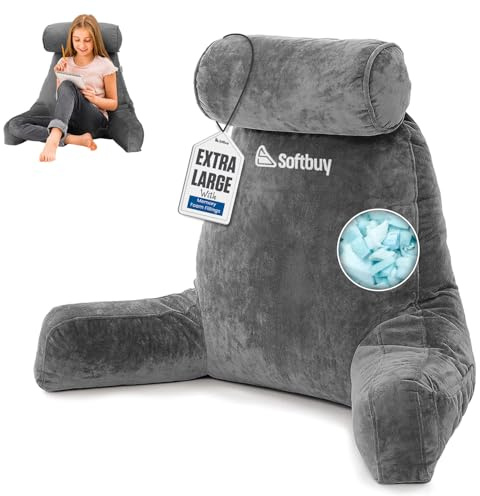 softbuy 78.7cm Extra Large Reading Pillow with Detachable Neck Roll – Adjustable XL Bed Rest Cuddle Cushion for Adults with Elevated Arm Rests – Ideal for Reading or Relaxation - Extra Large