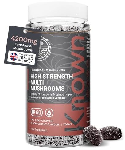 Gummies Multi-Funghi Alta Concentrazione – Con Criniera di Leone, Reishi, Chaga, Maitake, Cordyceps, Tremella – Gusto Ribes Nero – 60 Gummies Vegani (30 Giorni)