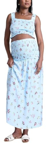 Motherhood Maternity Women's Smocked 2 Piece Crop Tank Top and High Waisted Pregnancy Maxi Skirt Set, Ditsy Floral, X-Large
