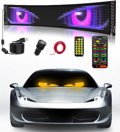 Devil Eyes Light for Windshield: 23.4x4.7 Programmable LED Signs with APP & Remote Control - 5V USB Digital Lighting Display, LED Lights for Cars (1 Pcs)