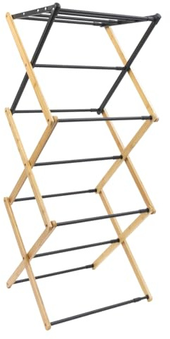 JVL Bamboo Extendable 3 Tier Concertina Clothes Airer, Brown