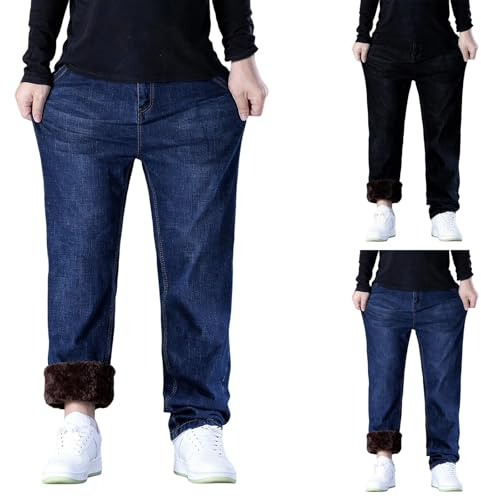 Jeans thermiques pour homme, pantalon d'hiver doublé pour homme, jeans thermiques en hiver, pantalon de travail oversize en polaire avec poches à soufflet, jeans en denim, pantalon à jambe droite