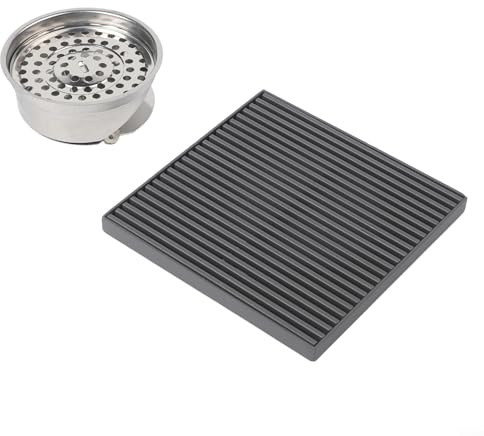 Yuanpgky Desagüe cuadrado de acero inoxidable 304 para balcón, rejilla de 15 x 15 cm con gran desplazamiento y diseño desodorizante, compatible con zonas de ducha al aire libre