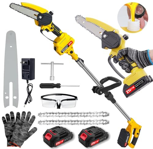Victoam 2 in 1 Akku Hochentaster, 6 Zoll KettensäGe und Elektro Hochentaster mit 2×2.0ah Akku, VerläNgerungsstange Bis 1.72m, BüRstenloser Motor, Elektro Hochentasters für Baumzweige, Holzschneiden