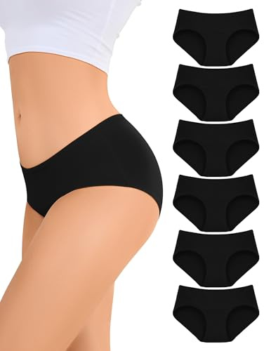 ANSUKOO Cotton Knickers Underwear for Women Multipack,Bikini Panties 6Pack | Soft Breathable Female Briefs,Mid Waisted Ladies Stretchy Comfortable Undies,Full Coverage Hipster,Elastic Gym Athletic Panty