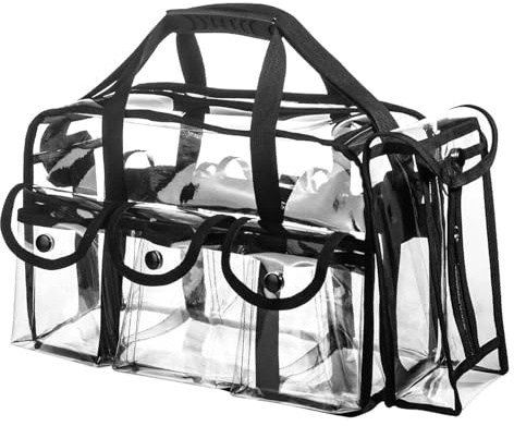 de aseo transparente – de viaje impermeable de gran capacidad, organizador de maquillaje de hombro con 6 bolsillos, de cosméticos de PVC, soporte para pañuelos para estadio playa