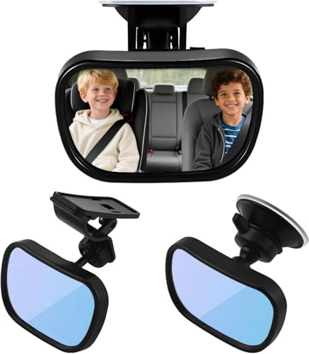 Espejo de bebé para asiento trasero – rotación 360° y campo de visión amplio, con ventosa y clip, 13 x 6,5 cm, espejo curvado, montaje fácil
