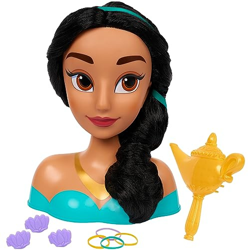 Disney Princess Jasmine Styling Head with Accessories, 14-pieces, Black Hair and Brown Eyes, Kids Toys for Ages 3 Up by Just Play