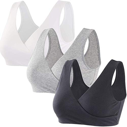 ZUMIY Nahtloser Still BH ohne Bügel, Maternity Nursing Bras Schwangerschafts-BH und Stillzeit Unterwäsche Stillen und Schlaf Ohne Bügel für Damen (L,Black+Grey+White/3pack)