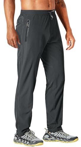 MAGCOMSEN Water Resistant Walking Trouser for Men Lightweight Quick Dry Jogging Pants with Zipper Pockets Dark Grey, 38