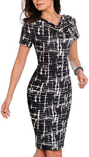 HOMEYEE Robe Crayon élégante à Manches Courtes et à Manches Courtes pour Femmes B452 (XL, Noir)