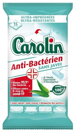 CAROLIN - Antibactérien Lingettes Sols X15 - le Lot De 3