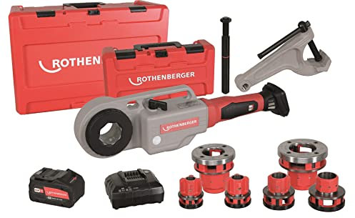 ROTHENBERGER SUPERTRONIC 2000 E Akku-Gewindeschneidmaschine mit Gegenhalter im ROCASE, ROFIX-Adapter und ROBP 18/4 Li-Power Akku, 13mm-60mm Arbeitsbereich Durchmesser | 1000003389 | Rohrgewinde