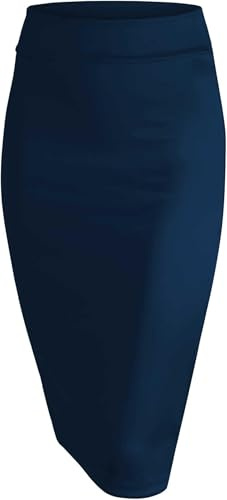 Oh! Pretty Jupe crayon noire pour femme à taille élastique longueur genou Taille 8-22, bleu marine, 44-46