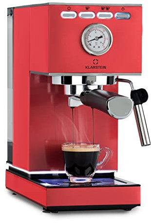 Klarstein Pausa - Macchina del caffè, espresso maker con 1350 watt, 20 bar di pressione, con serbatoio da 1,4 litri, acciaio inox, rosso