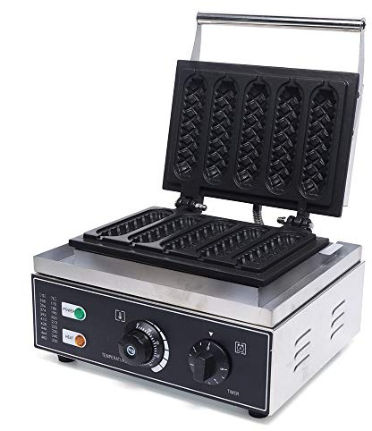 SNKOURIN Commercial Corn Dog Waffle Maker Machine,1500W Non -stick Power French Hot Dog on a Stick Maker,Quickly Make 5 Breakfast Sausage Rolls