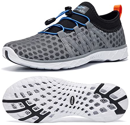 ALEADER Men's Xdrain Water Shoes Quick Drying Lightweight Casual Swim Shoes Gray/Black/Orange 12 US