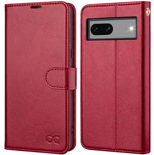 OCASE Google Pixel 8 Hülle PU Leder [Standfunktion] [Kartenfach] [RFID-Sperrung Schützt] Handyhülle Lederhülle Klapphülle Kartenfach Flip Cover für Pixel 8 Handy hülle Leather Rot