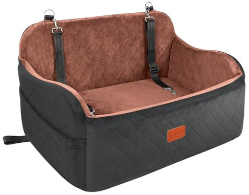 Lealchum Hundeautositz für mittelgroße Hunde, Hundesitz Automit verstellbaren Leinen, Komfort mit Memory-Schaum-Füllung, Sicherheitsreise pro Autositz mit Rutschfester Unterseite (Black/Brown, Large)