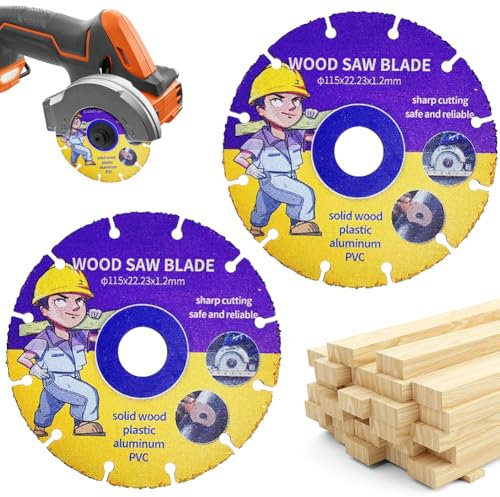 Lot de 2 disques à tronçonner 115 mm pour meuleuse d'angle bois Multi Wheel, lame de scie en métal dur pour bois, contreplaqué, caoutchouc, plastique, pour le travail du bois