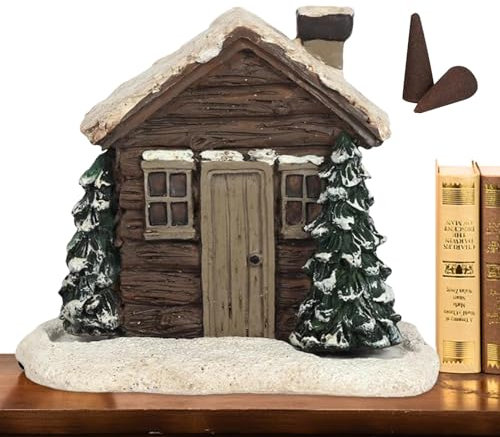 Brûleur d'encens en Forme de cabane en rondins, brûleur d'encens de Maison de Noël, brûleur d'encens de Chalet de cheminée avec 2 cônes d'encens, brûleur d'encens de Statue de Noël à Collectionner