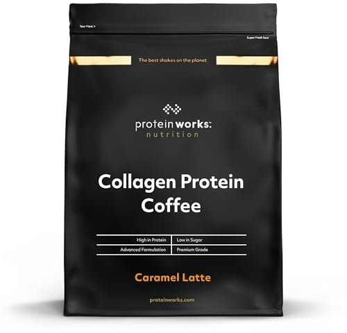 Protein Works - Caffè proteico del collagene, collagene bovino in polvere, collagene idrolizzato premium, latte caramello, 475g, 19 porzioni