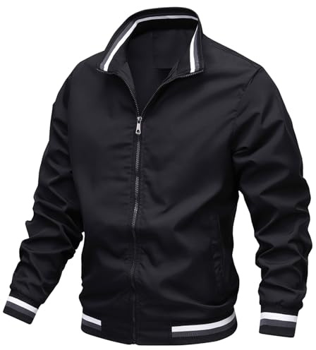 Mens Jacket Thin Bomber Jacket Outdoor Lightweight Hiking Jacket Casual Windbreaker Coats with Zip Pockets