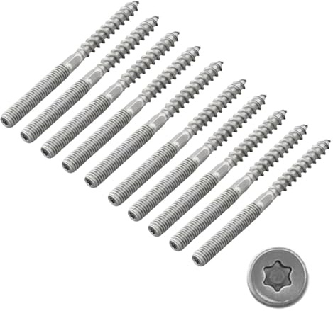 10 tornillos de cabeza hueca, M10 x 200 mm, rosca doble para madera, diseño de ciruelo, acero al carbono, tornillos de doble rosca, para el montaje de muebles y productos de madera