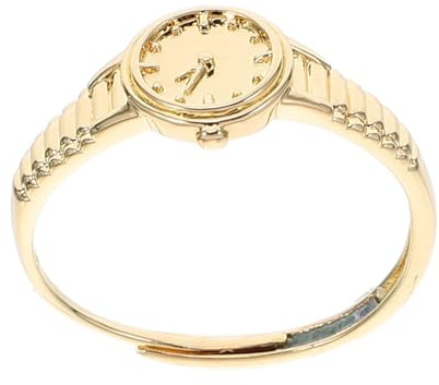 WRITWAA Vintage Guldfärgad Justerbar Klockring för Kvinnor Unik Klocksmycke med Miniur Design för Vardag och Fest Elegant och Hållbar Accessoar